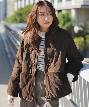 フェイクファーコンビキルティング アウター