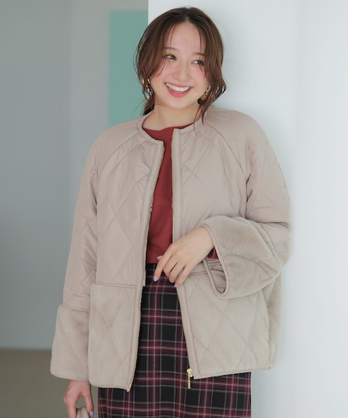 フェイクファーコンビキルティング アウター