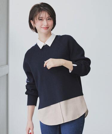 ニットレイヤード シャツ ツインセット