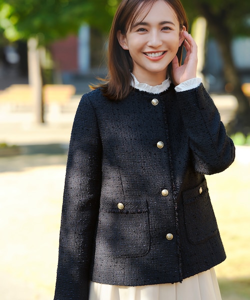 ノーカラーフリンジツイード ジャケット｜エニィスィスの通販｜&mall