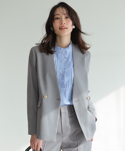 褒めらレディストレッチ カラーレス ジャケット