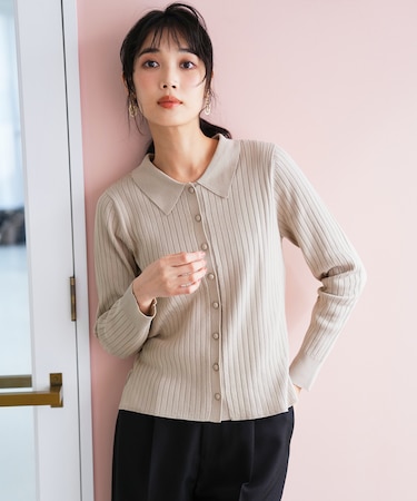 ポロカラーリブ ニット