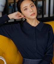 ポロカラーリブ ニット