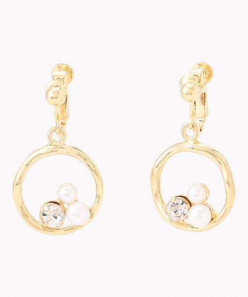 フープパール調ストーン イヤリング