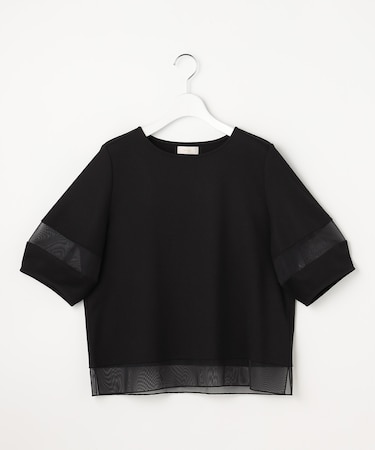 チュール切替ランタンスリーブ プルオーバー