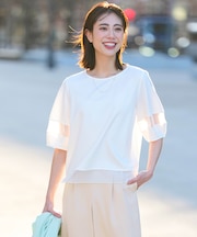 チュール切替ランタンスリーブ プルオーバー