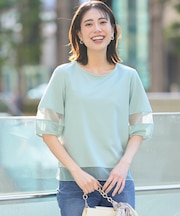 チュール切替ランタンスリーブ プルオーバー