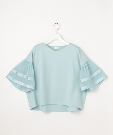 ゆるVネックチュールフリル袖 プルオーバー