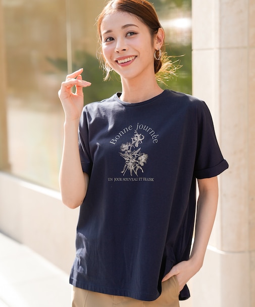 フラワープリント ロゴＴシャツ