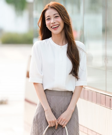 バンドカラーフロントタック ブラウス