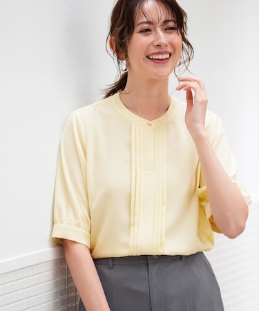 バンドカラーフロントタック ブラウス