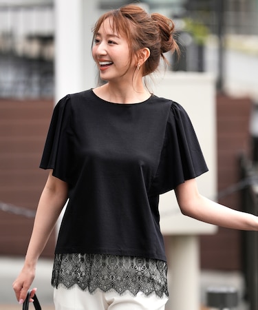 【シルクタッチさら魅せTシャツ】袖フレア プルオーバー