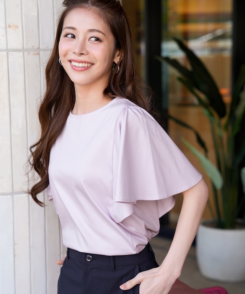【シルクタッチさら魅せTシャツ】袖フレア プルオーバー