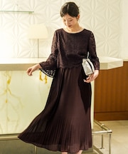【Lily Calin】レース×プリーツコンビ ドレス