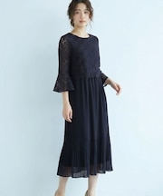 【Lily Calin】レース×プリーツコンビ ドレス