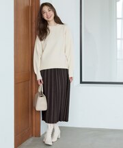 【2SET】ラメライン ニット × プリーツスカート