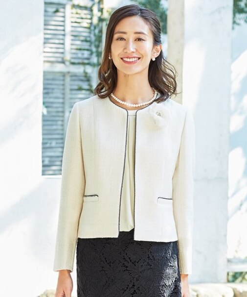 【セットアップ対応】ライトシャインツイード ノーカラー ジャケット