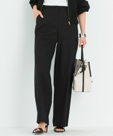 【洗える】リネンヴィスコースストレッチストレートパンツ