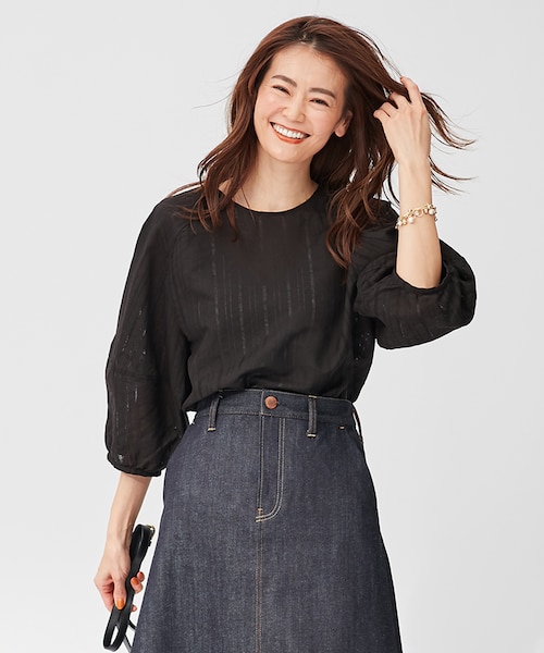 新品【23区】コットンリネンストライプ コクーンスリーブ ブラウス 32 新品【23区】コットンリネンストライプ コクーンスリーブ