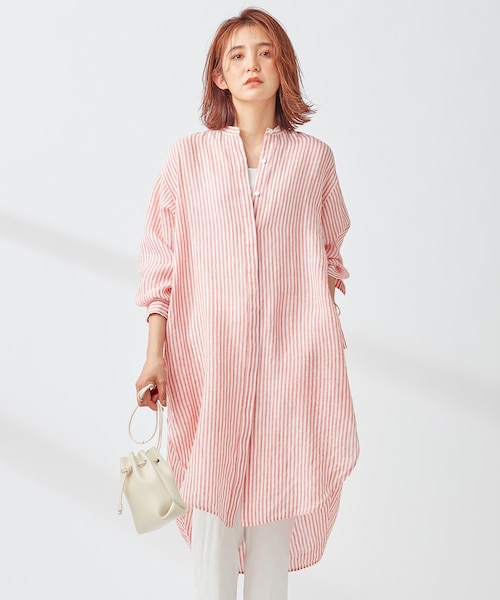 美品　23区　Libeco　リネンシャツチュニック　ワンピース　2022SS 23区×LIBECO LINEN シャツワンピース ストライプ 長袖 シャツ