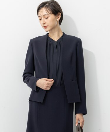 【セットアップ対応/洗える】トリアセダブルジョーゼット ノーカラー ジャケット