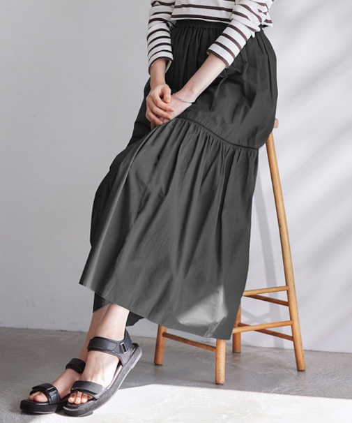 【SLOW/洗える】コットンローン ティアード スカート