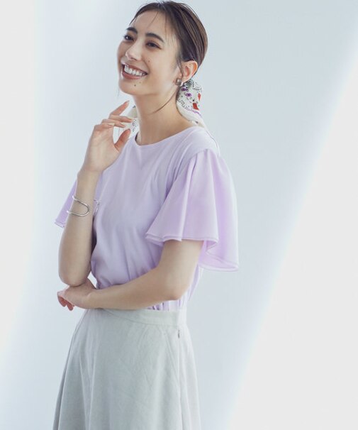 【WEB限定】フレアコンビジャージー 袖フリル カットソー