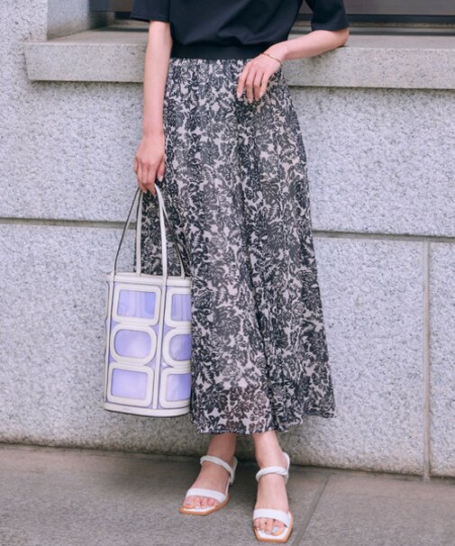 【洗える】ボタニカルプリント フレア スカート