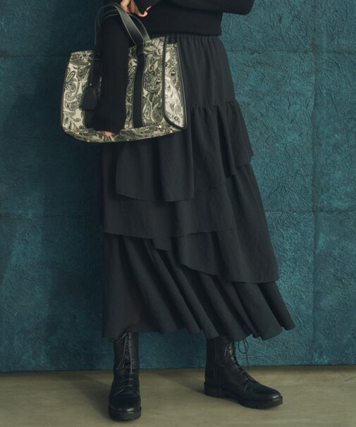 【洗える】エアリージョーゼット ティアード スカート