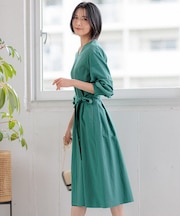 【洗える】ヴィンテージライトタフタ タック ワンピース