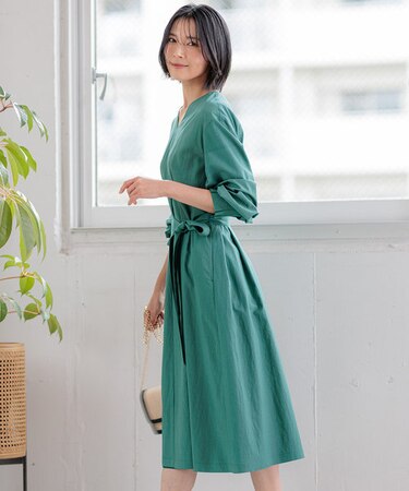 【洗える】ヴィンテージライトタフタ タック ワンピース