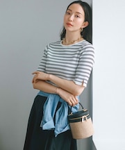 【洗える】レーヨンポリエステルストレッチ 5分袖 ニット