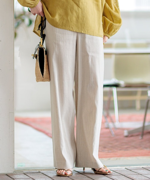 【CLASSY.6月号掲載/洗える】リネンレーヨンストレッチ ワイドパンツ
