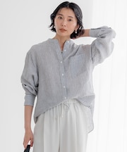 【洗える】LIBECO バンドカラー シャツ