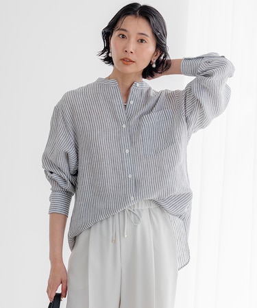 【洗える】LIBECO バンドカラー シャツ
