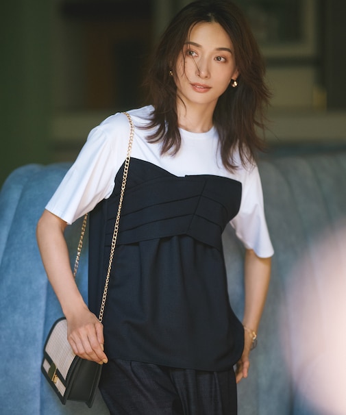 【WEB限定カラーあり/洗える】スムースデザイン コンビ カットソー
