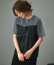 【WEB限定カラーあり/洗える】スムースデザイン コンビ カットソー