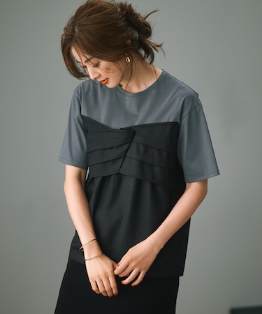 【WEB限定カラーあり/洗える】スムースデザイン コンビ カットソー