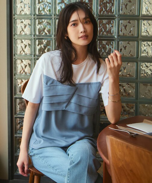 【WEB限定カラーあり/洗える】スムースデザイン コンビ カットソー