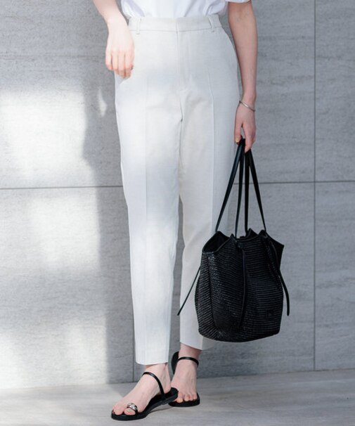 【セットアップ対応/洗える】コットンリネン オックスストレッチ テーパード パンツ