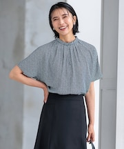 【洗える】ライトバックサテンアムンゼン ハウンドトゥース プリント ブラウス