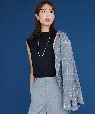 【洗える】ヴィスコースストレッチ ノースリーブ プルオーバー