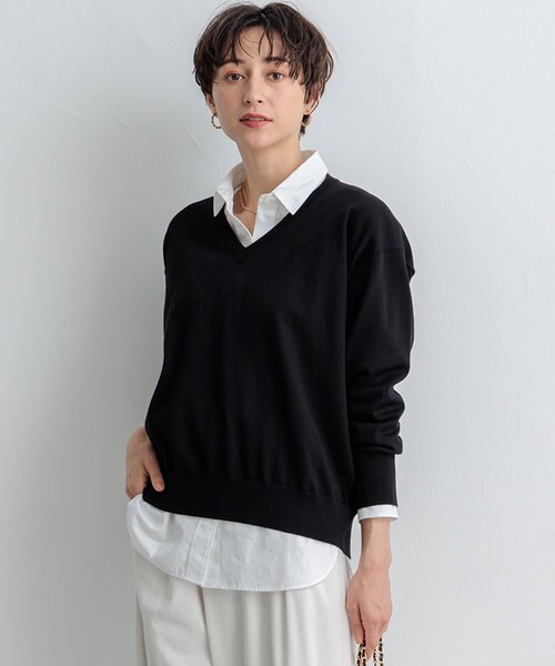 SLOW/一部店舗限定】コットンシルク Vネック ニット｜ニジュウ
