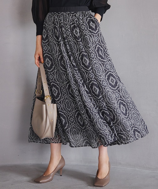 オーナメントプリント ギャザースカート