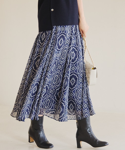 オーナメントプリント ギャザースカート