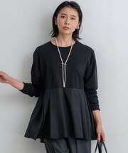 【ご好評につき新色追加】ナチュラルコットンベアコンビ ペプラム カットソー