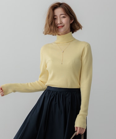 【Oggi1月号/CLASSY.11月号掲載】ウーステッドウール リブタートルネック ニット