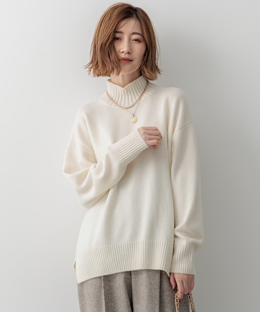 【洗える】カシミヤブレンド ハイネック ニット