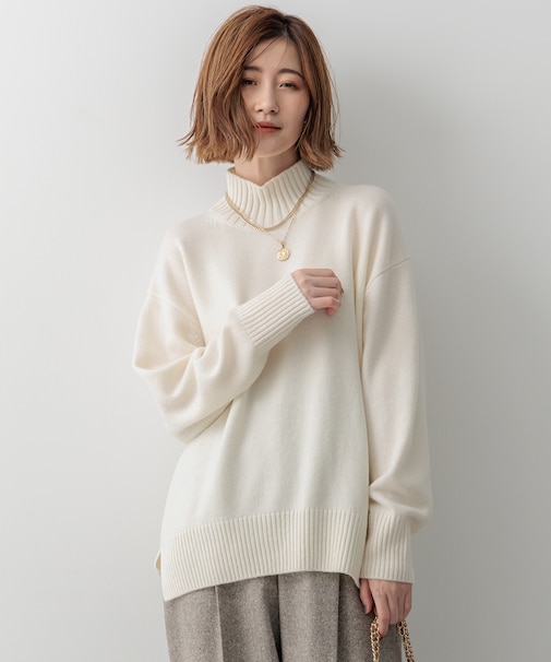 【洗える】カシミヤブレンド ハイネック ニット