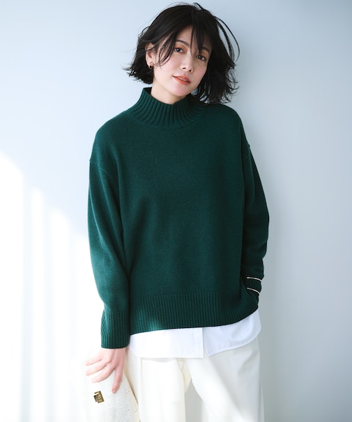 【洗える】カシミヤブレンド ハイネック ニット